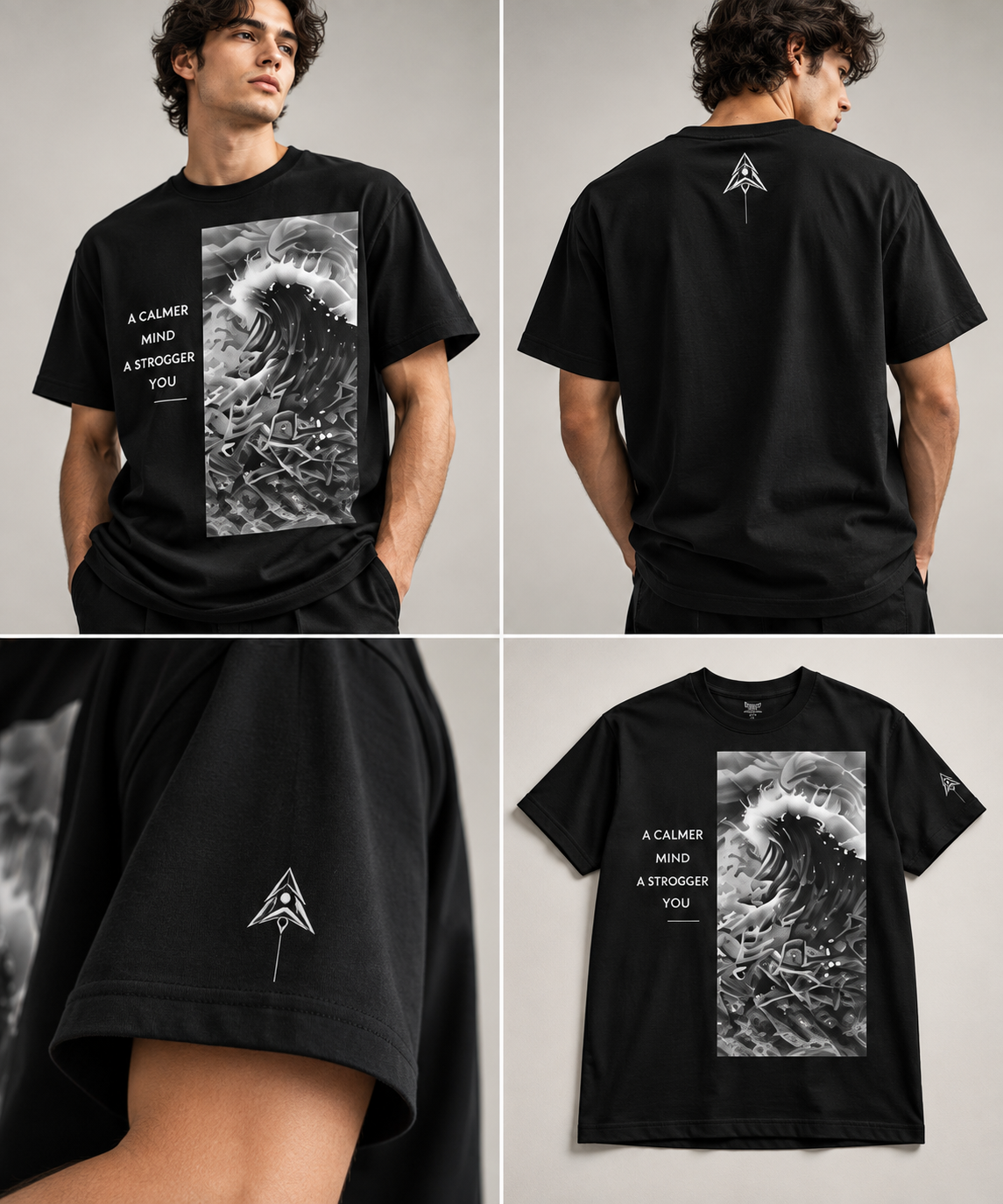 CALMER MIND DROP 001 premium front back sleeve product mockup