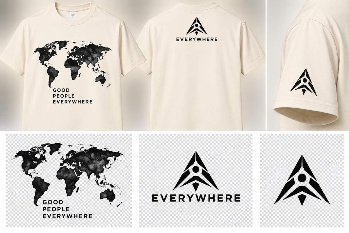 EVERYWHERE DROP 001 Natural premium front back sleeve mockup